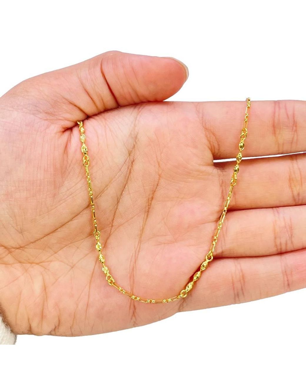 Raina Jewels Metallic 22Ct Beaded Necklace Diamond Cut\ Polished Oval Beads Chain 18"