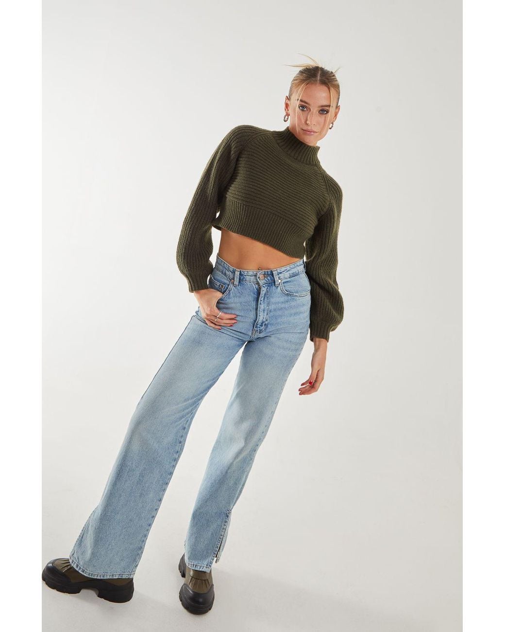 Pink Vanilla Green High Neck Knitted Jumper