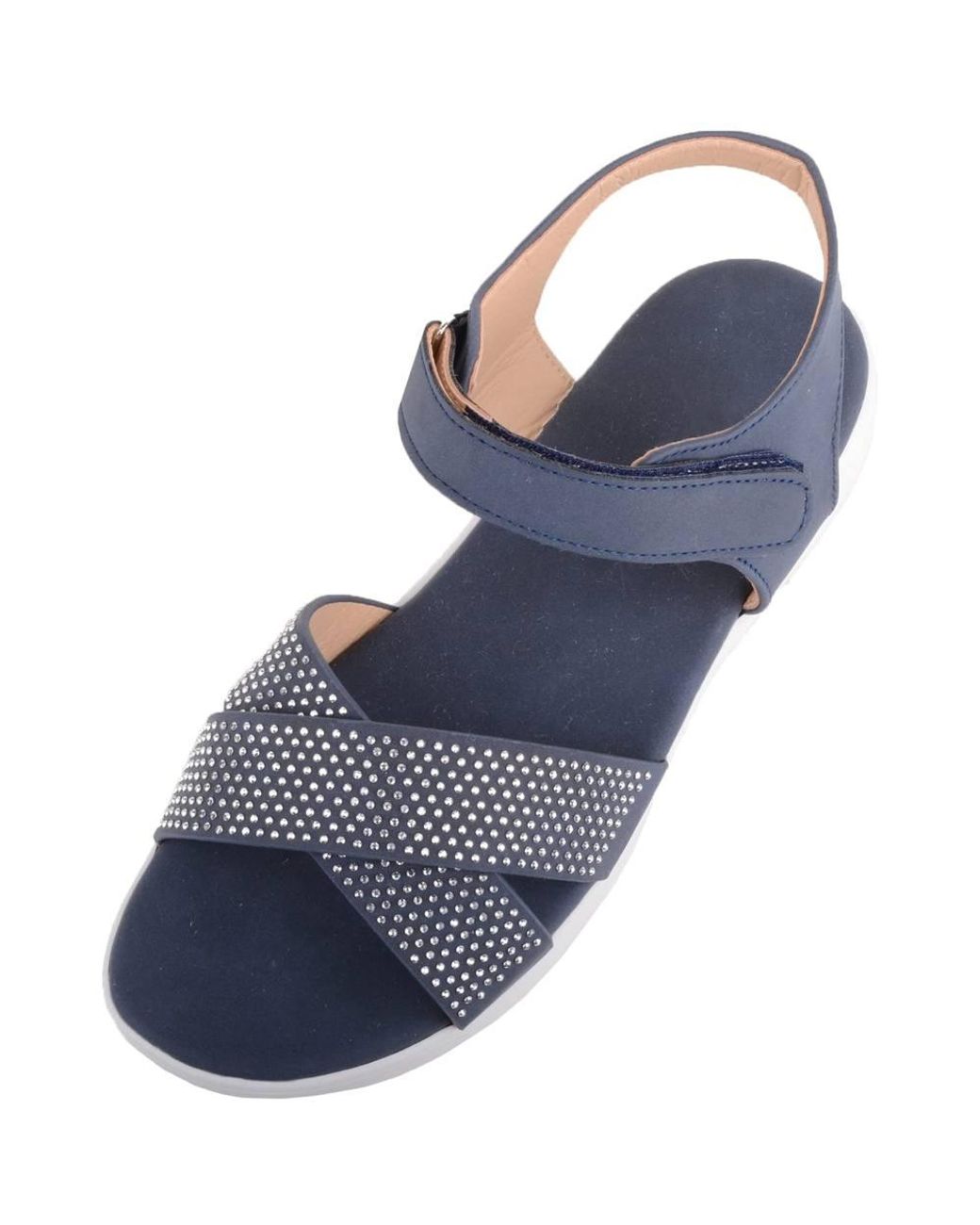 Absolute Footwear Blue Sequin Diamante Touch & Close Summer Holiday Evening Sandals
