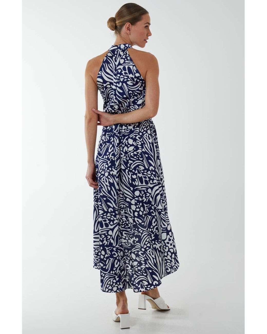 Blue Vanilla Blue Halter Midi Wrap Dress