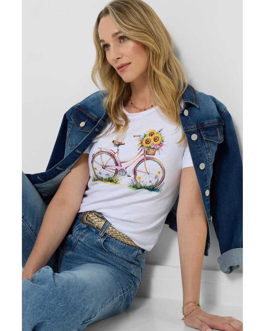 Joe Browns Blue Sunflower & Bicycle Graphic Tee