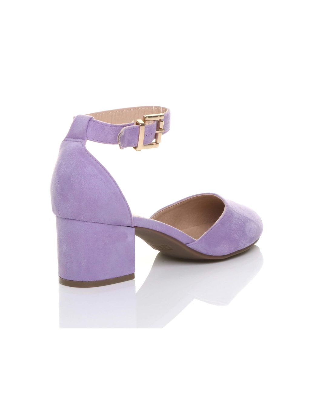 AJVANI Purple Mid Block Heel Ankle Strap 2 Part Heels