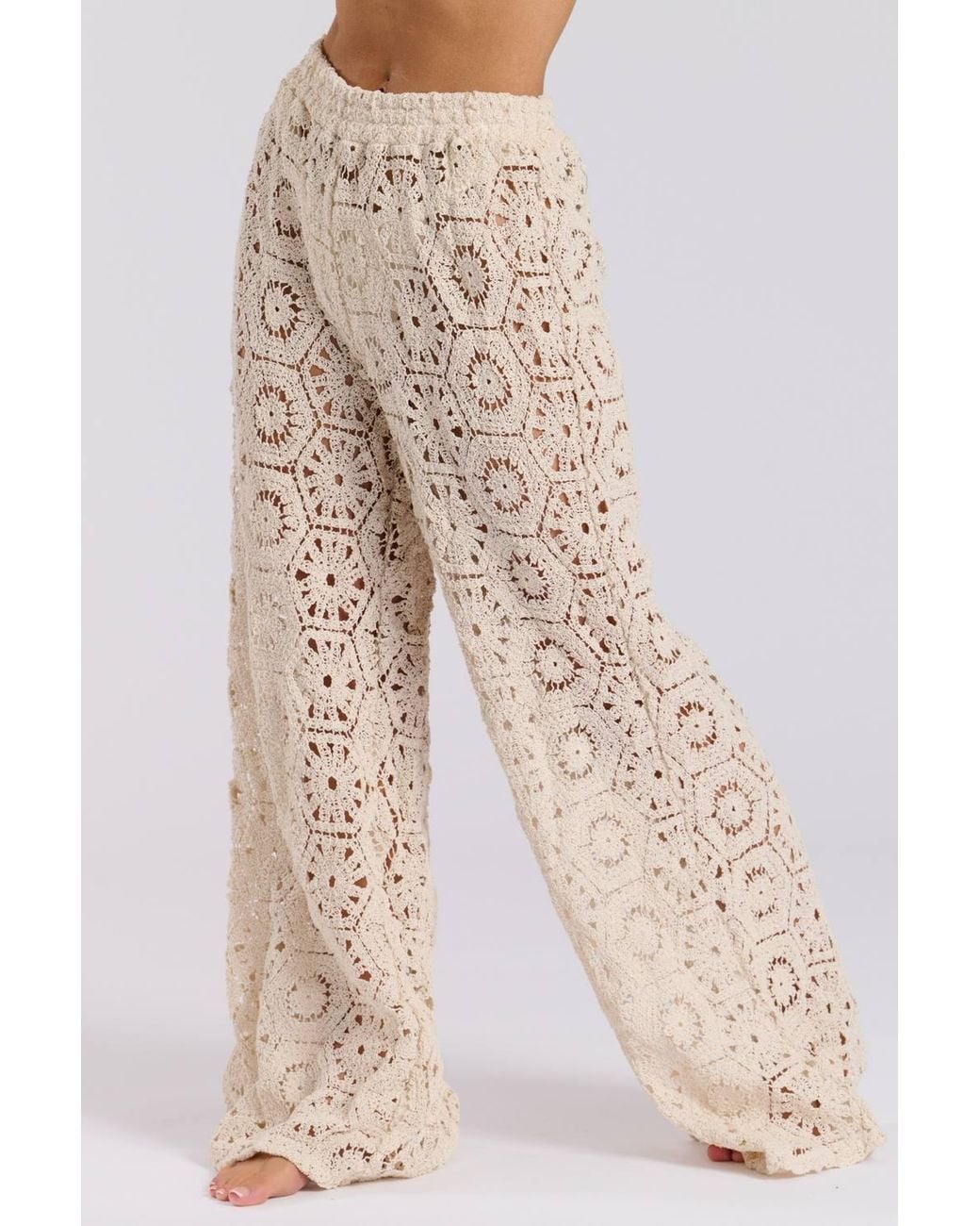 South Beach Natural Crochet Beach Trouser