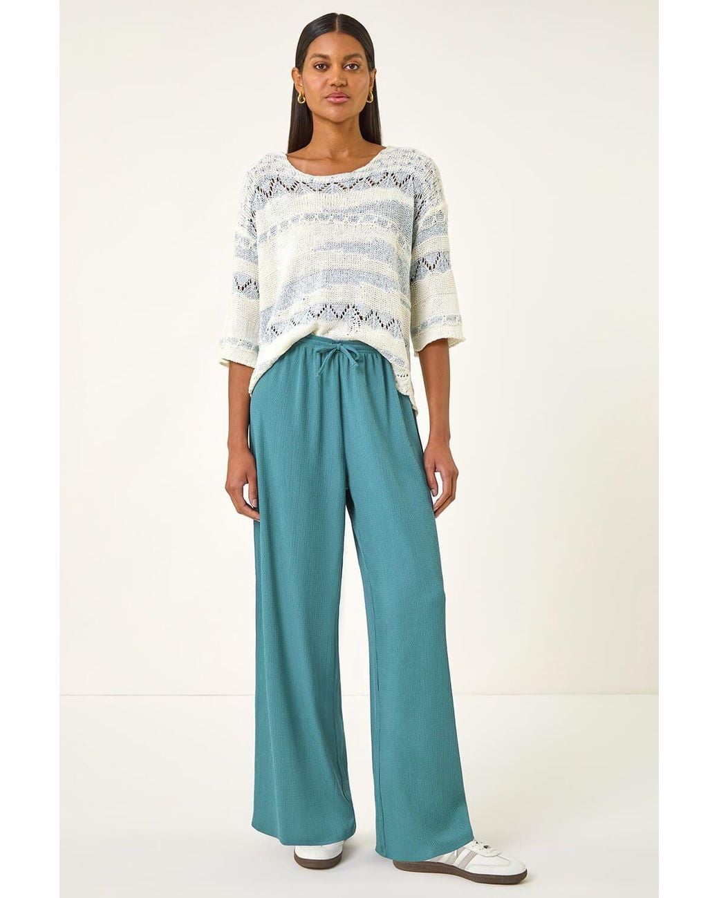 Roman Blue Crinkle Texture Tie Front Trouser