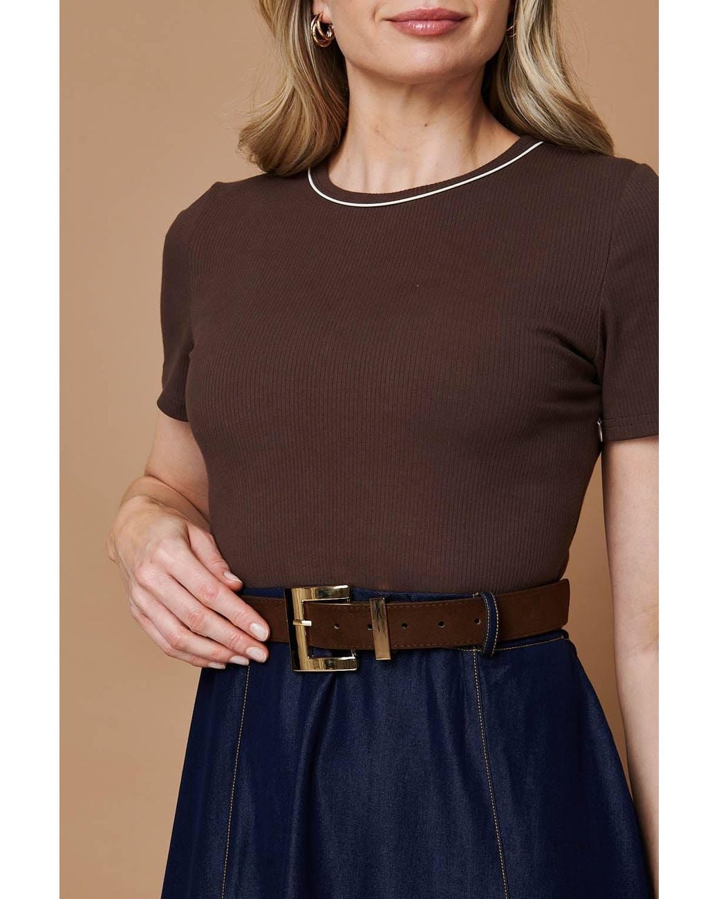 Izabel London Blue Removable Belt Denim Skirt Midi Dress