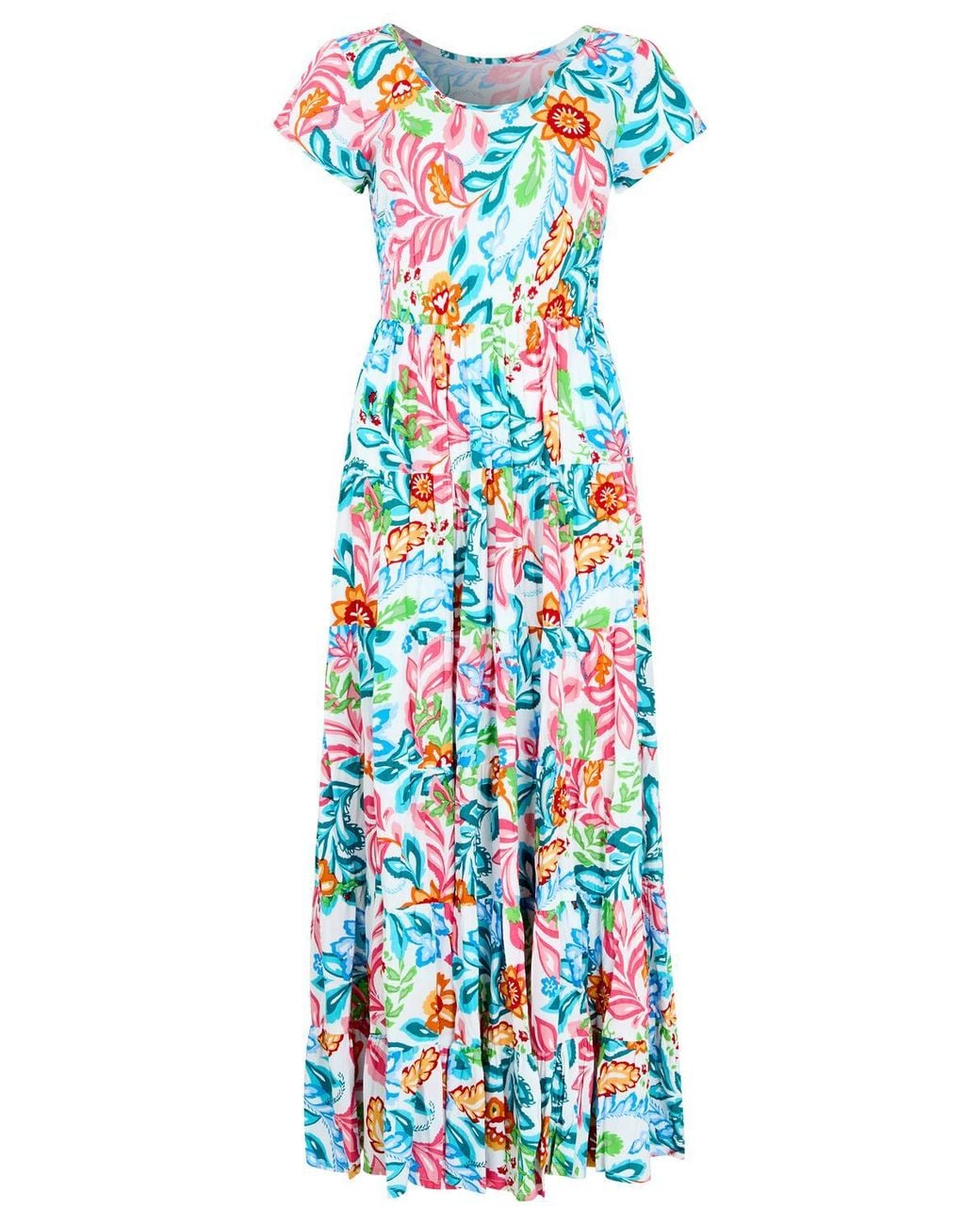 Joe Browns Multicolor Crinkle Cotton Maxi Dress With Tiered Skirt & Elasticated Waist
