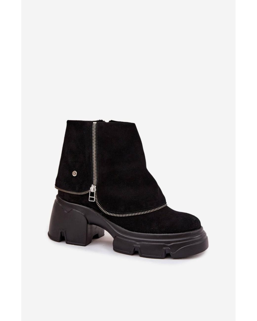 Love Lace Black Platform Block Heel Ankle Boots With Zip
