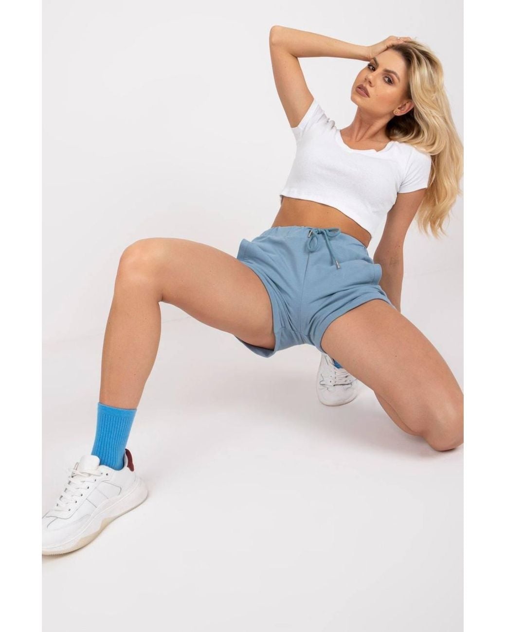 Love Lace White Straight Cut Tied Waist Sweatshorts With Pockets