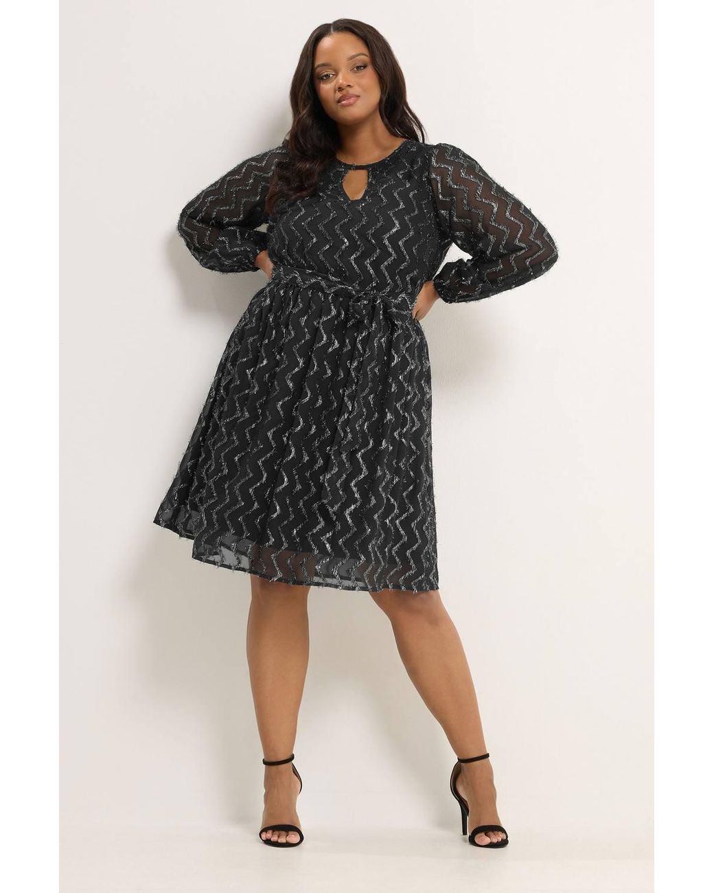 Yours Black Sparkle Keyhole Dress