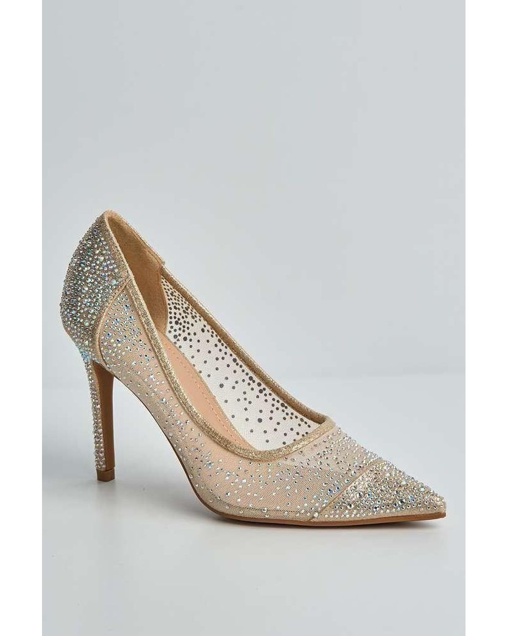Miss Diva White Jasmine Mesh Detail Gemstone Embellished Court Shoes