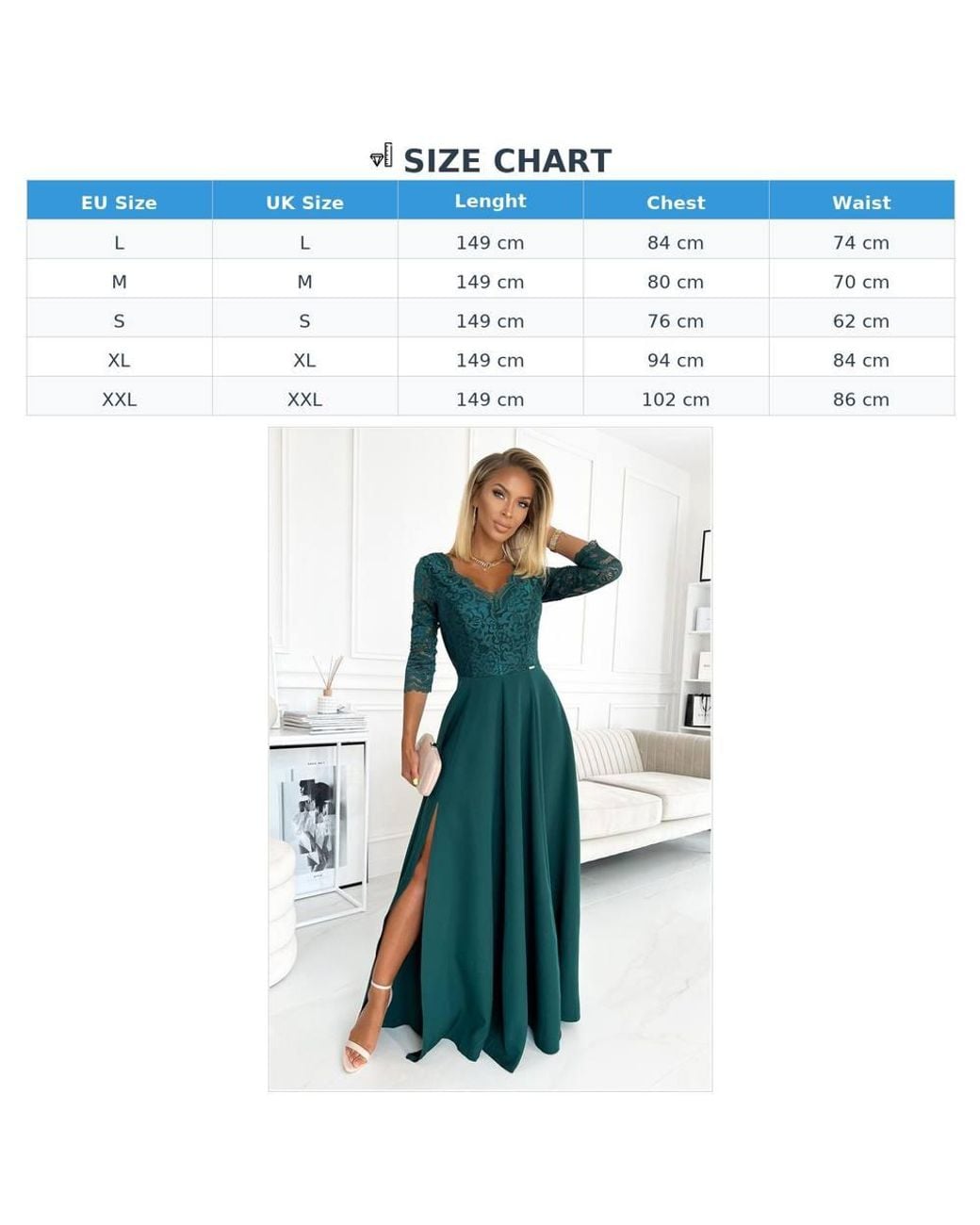 Love Lace Green Lace 3/4 Sleeve Elegant Maxi Dress With Slit