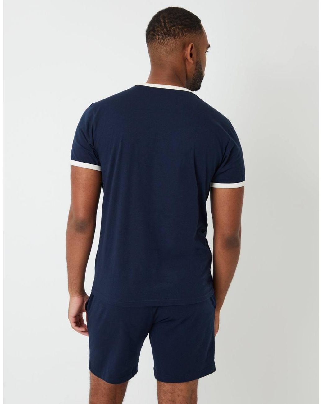 Threadbare Blue Contrast Binding Short Lounge Set for men