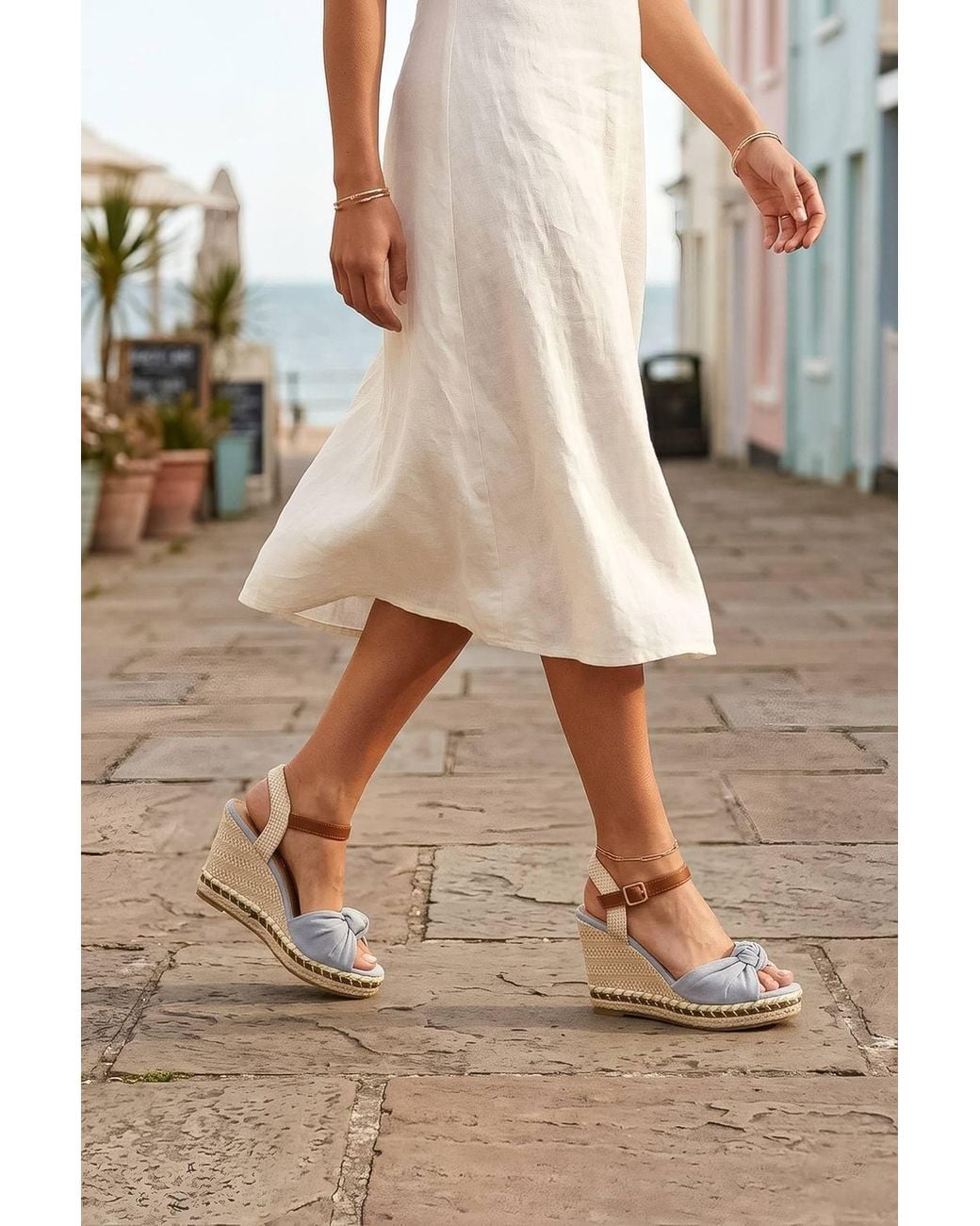 Spot on Natural Knot Front Espadrille Wedge Sandal With Ankle Strap
