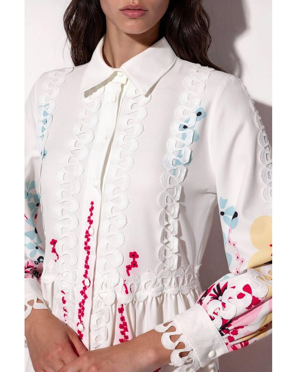 Msn-Collection White Floral Shirt Collar A-Line Maxi Dress