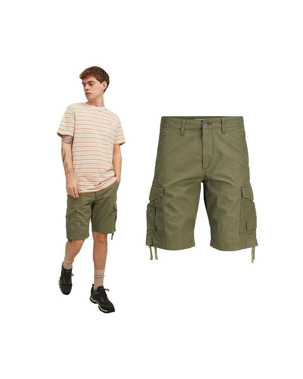 Jack & Jones Green Cargo Shorts Regular Fit Charlie Dave Night for men