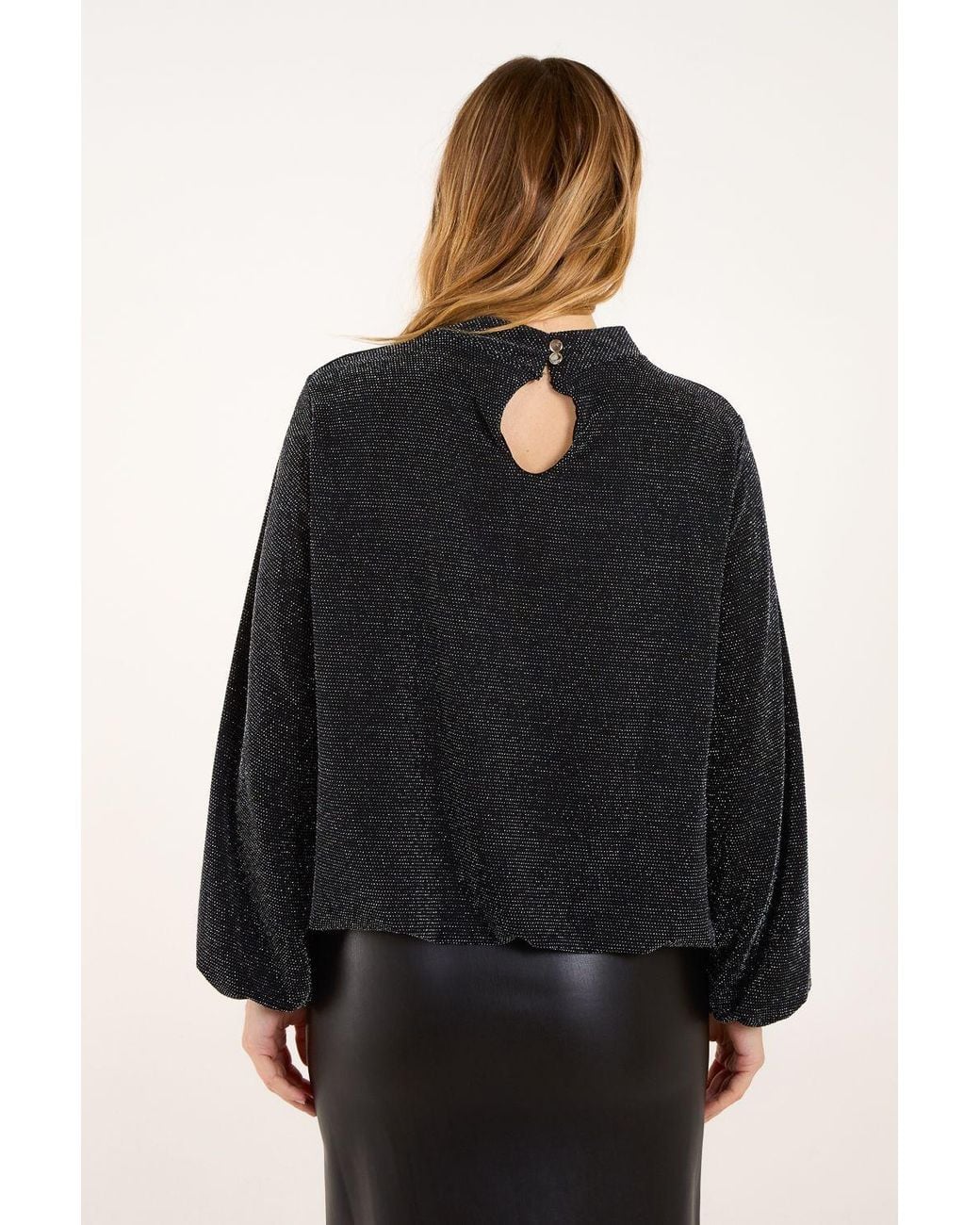 Blue Vanilla Black Metallic High Neck Puffball Top