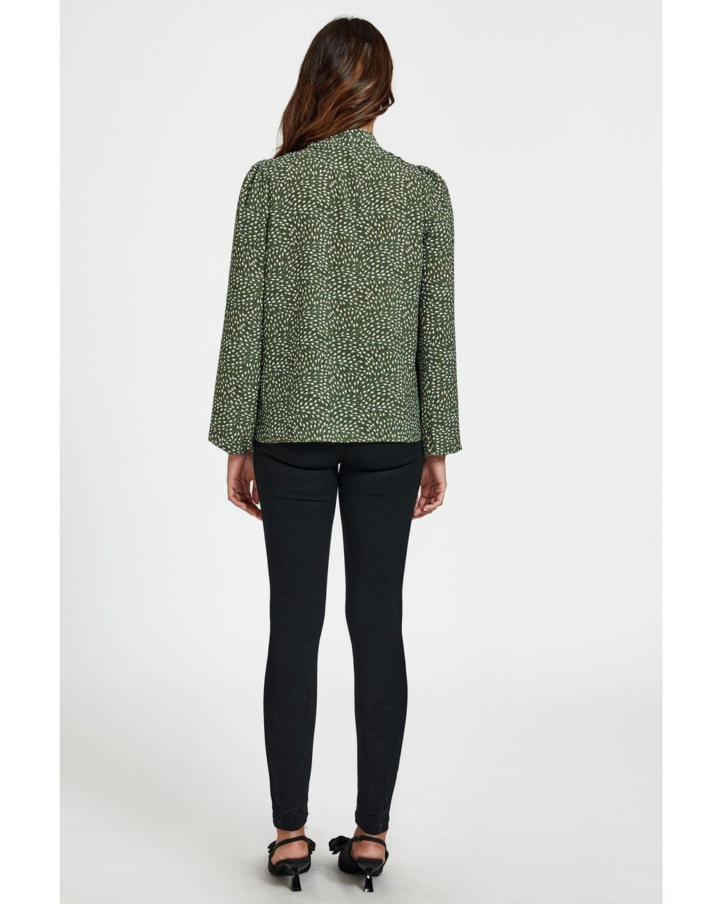 FS Collection Green Floral Print Side Tie Blouse Top