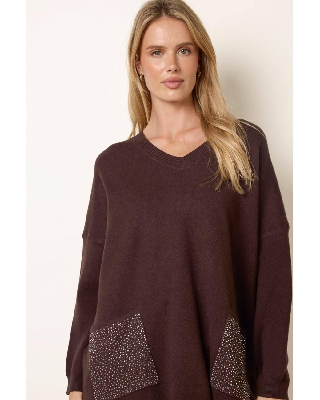 Blue Vanilla Brown Long Sleeve V-Neck Jumper