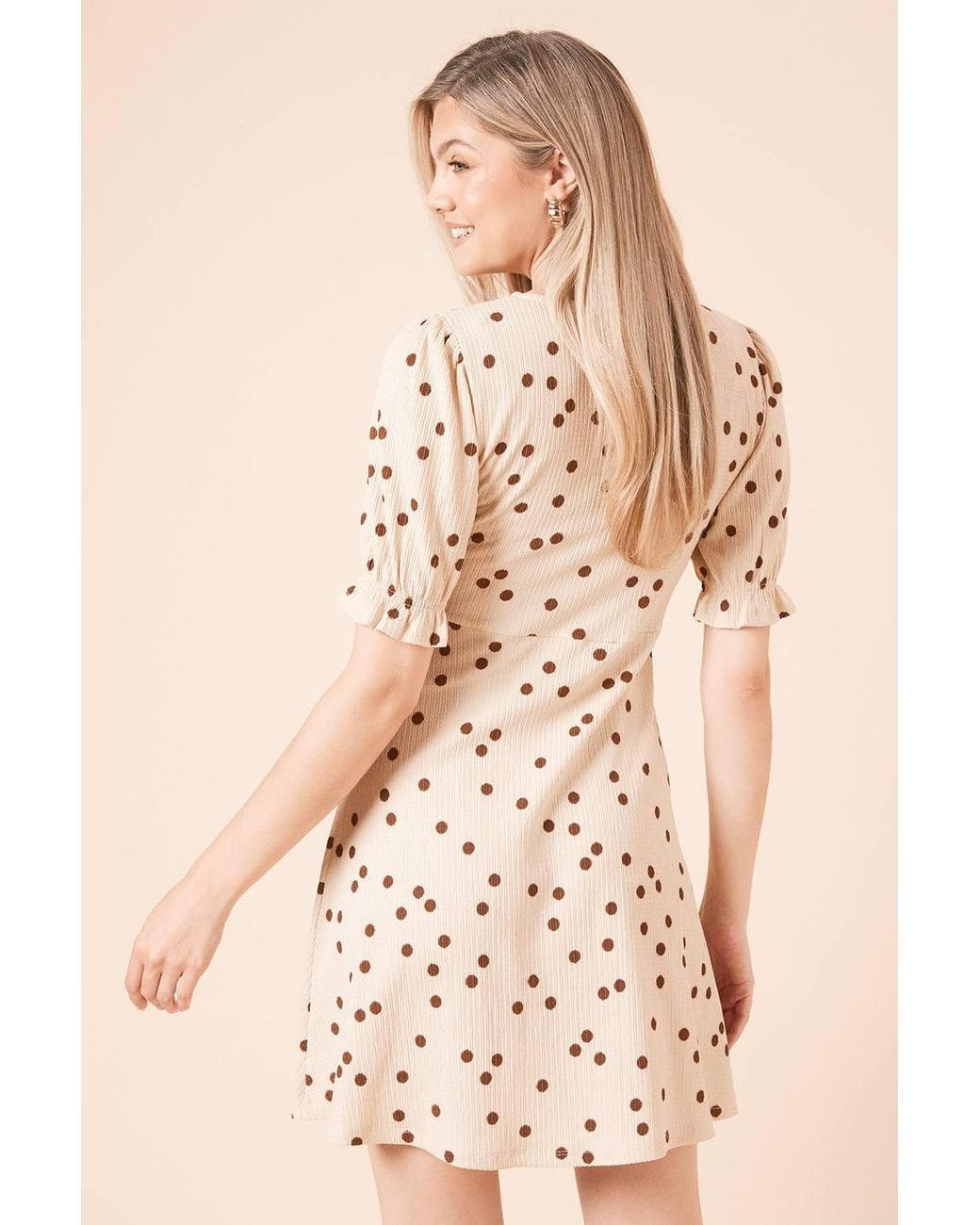 Dorothy Perkins Natural Spot V Neck Short Sleeve Mini Dress
