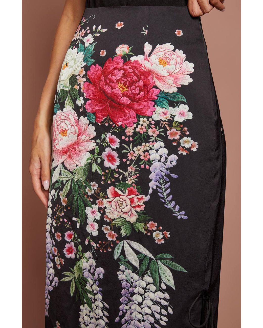 Coast Brown Printed Satin Midi Skirt