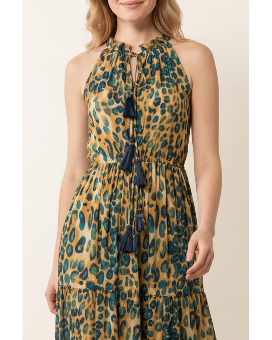 Blue Vanilla Natural Sleeveless Turtleneck Maxi Dress