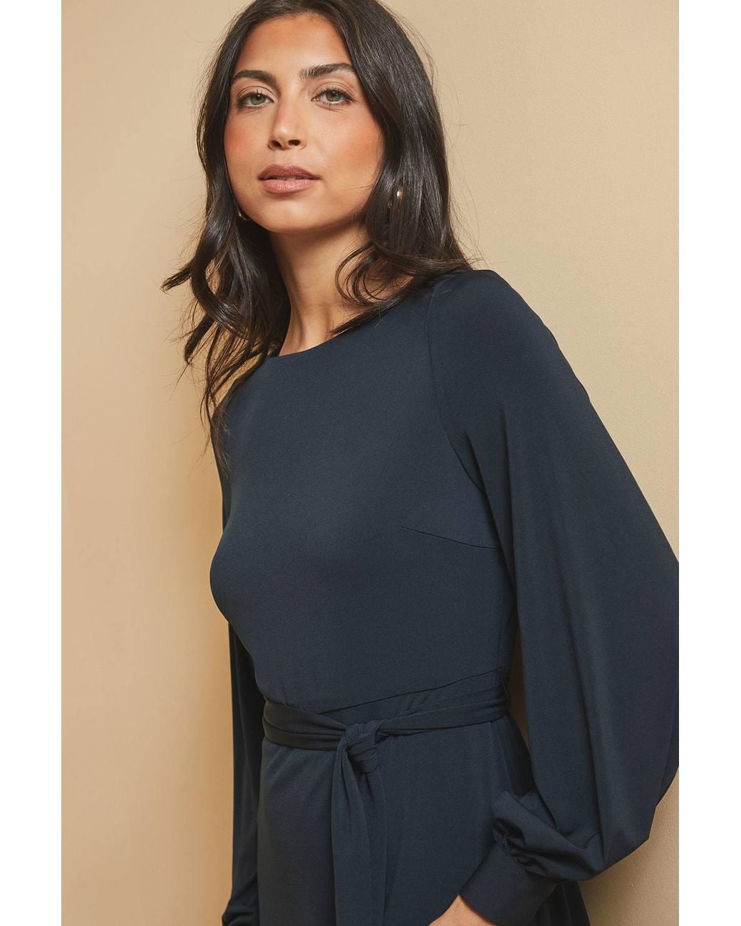 Wallis Blue Jersey Belted Midi Dress