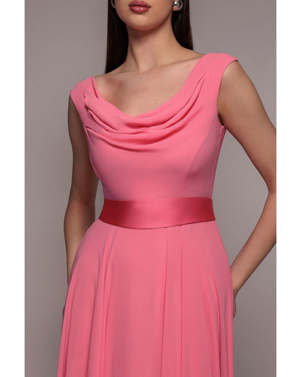 Goddiva Pink Cowl Neck Chiffon Maxi Dress