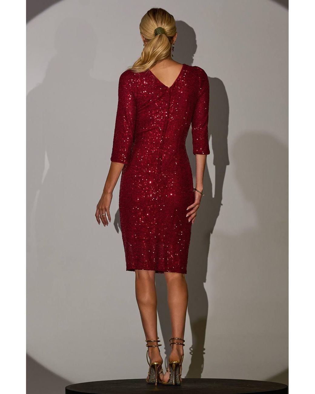 Jolie Moi Red 3/4 Sleeve Sequin Dress