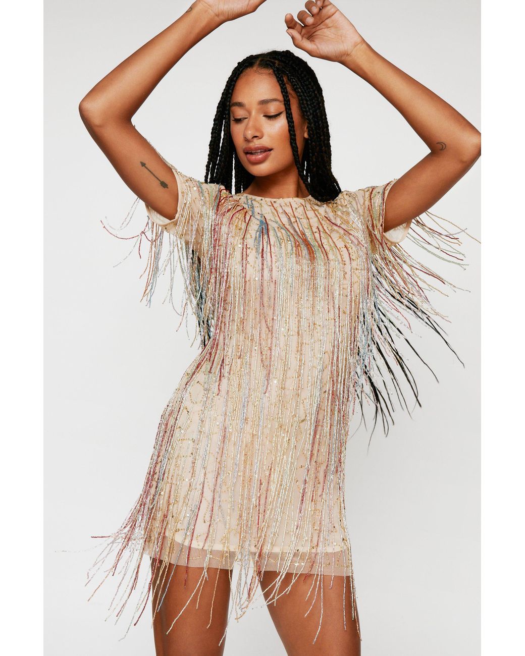 Nasty Gal Tassel Beaded Mini Shift Dress in Natural Lyst UK
