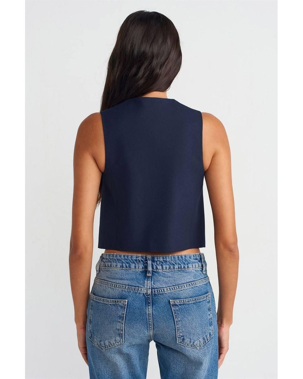 Dilvin Blue Crop Woven Waistcoat
