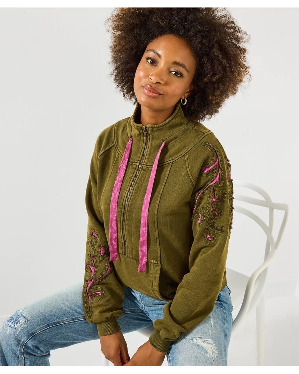 Joe Browns Green Zip Up Funnel Neck Sweater