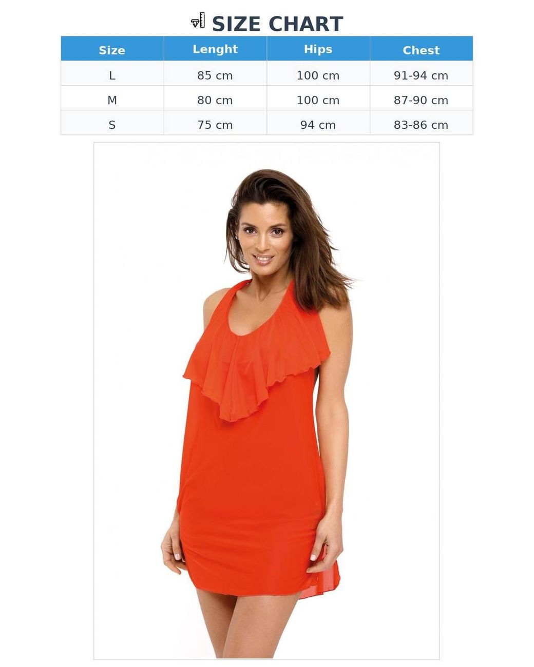 KDMD Orange Cuban Beach Tunic With Airy Frill Neckline Style 128607