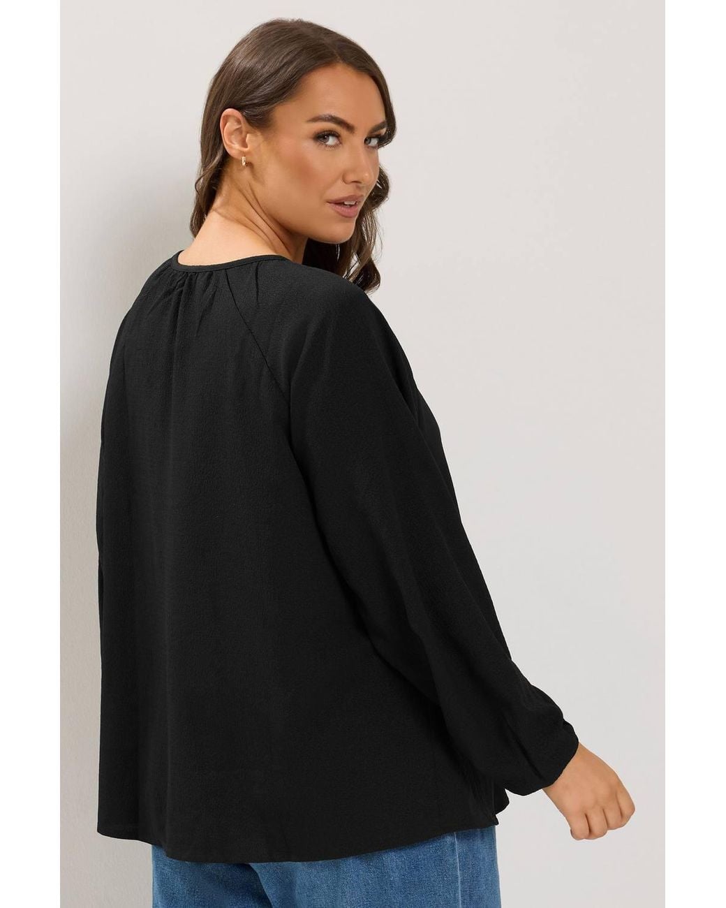 Yours Black Textured Long Sleeve Blouse