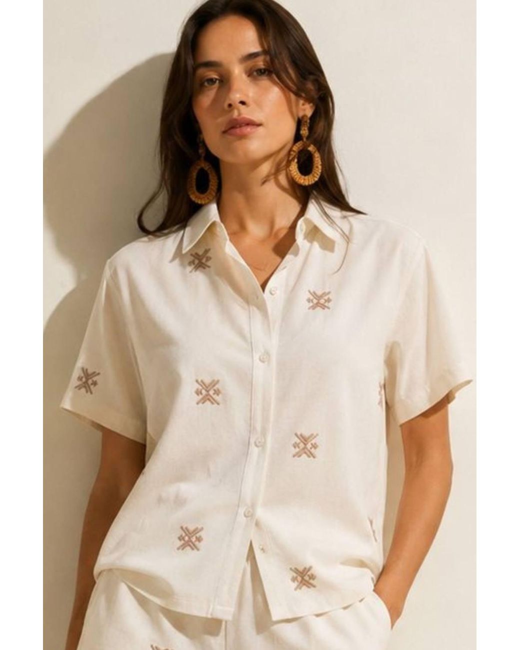 Little Mistress Natural Embroidered Cotton Shirt