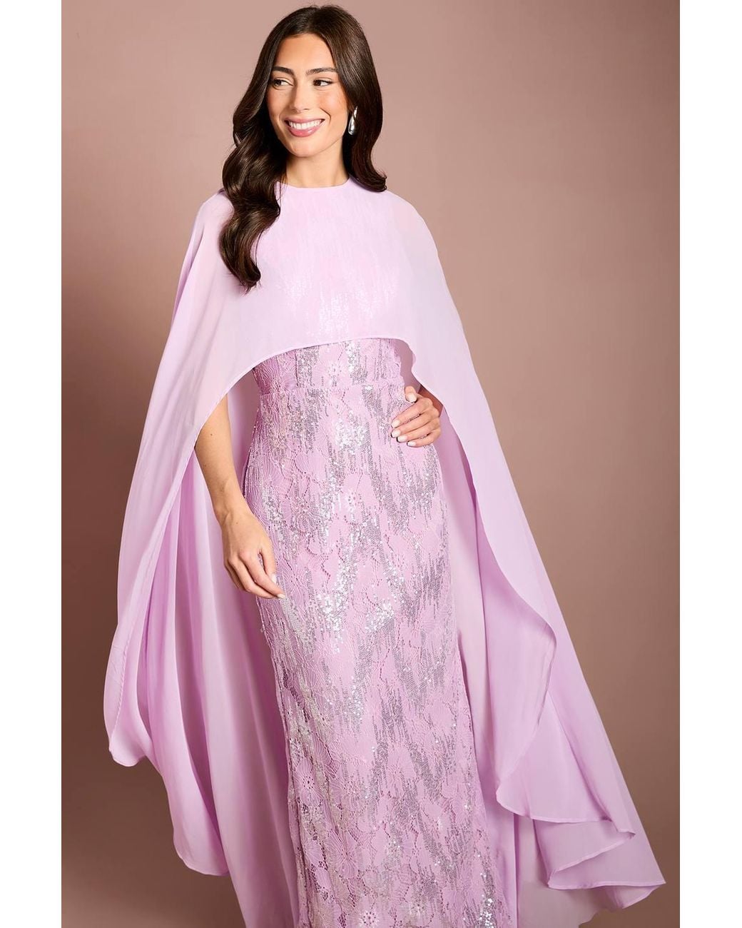 Coast Pink Cape Sleeve Sequin Maxi Dress