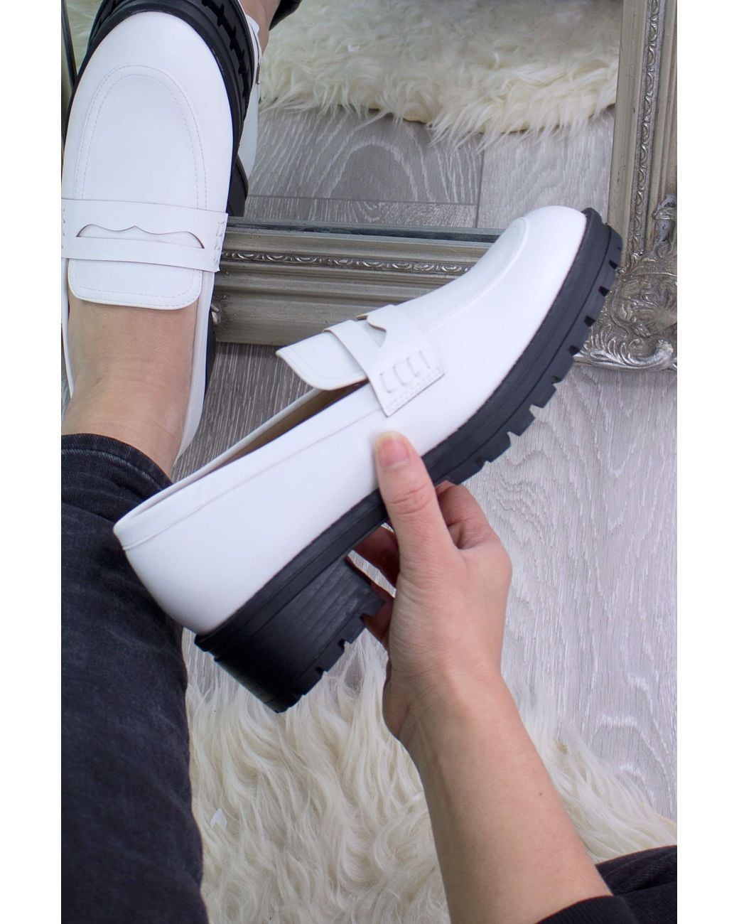 AJVANI Gray Chunky Platform Shoes Penny Loafers