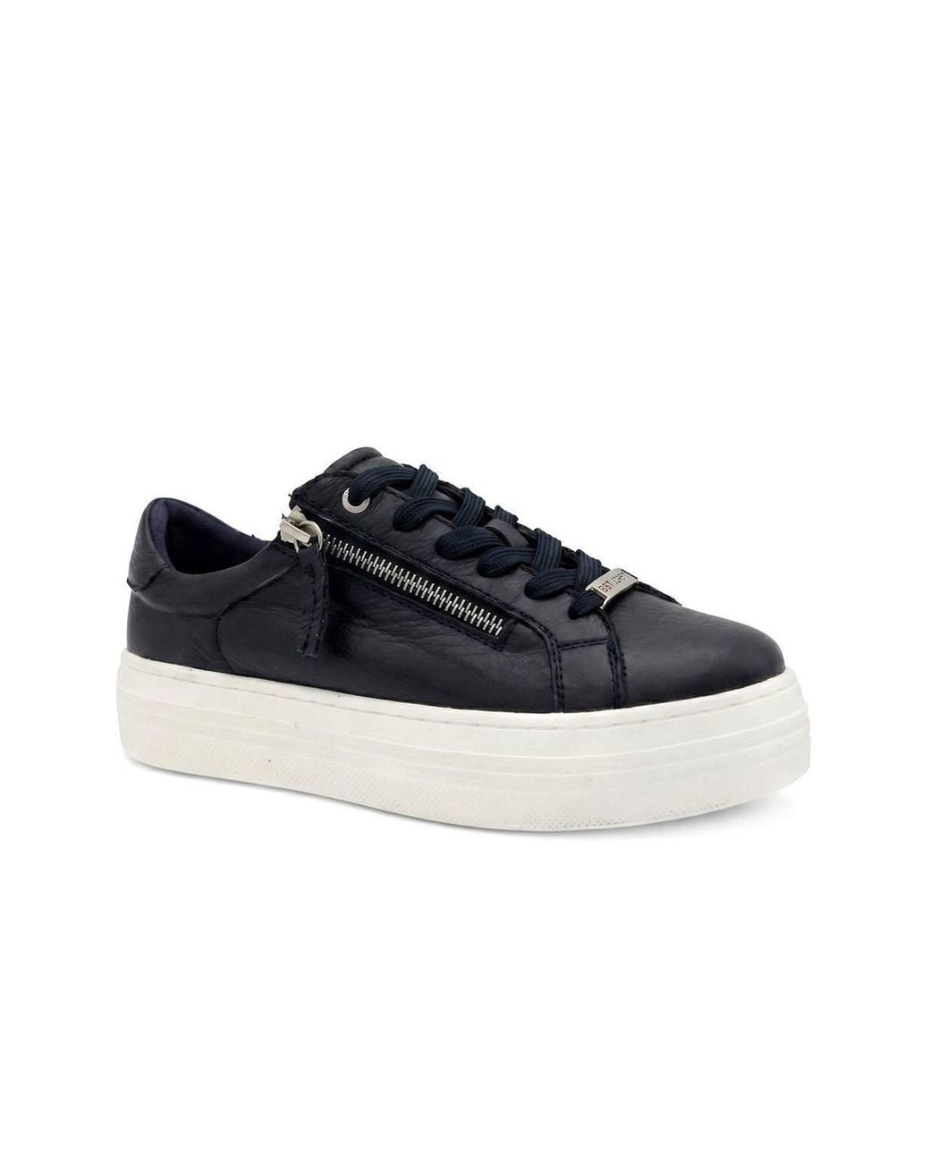 Jones Bootmaker Blue Amaliadawide Wide Fit Leather Platform Trainers
