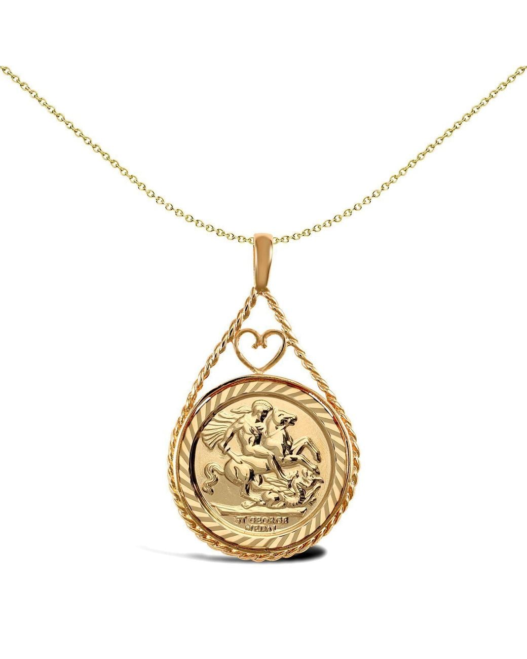 Jewelco London Metallic 9Ct Heart Teardrop Rope St George Pendant (Half Sov Size)