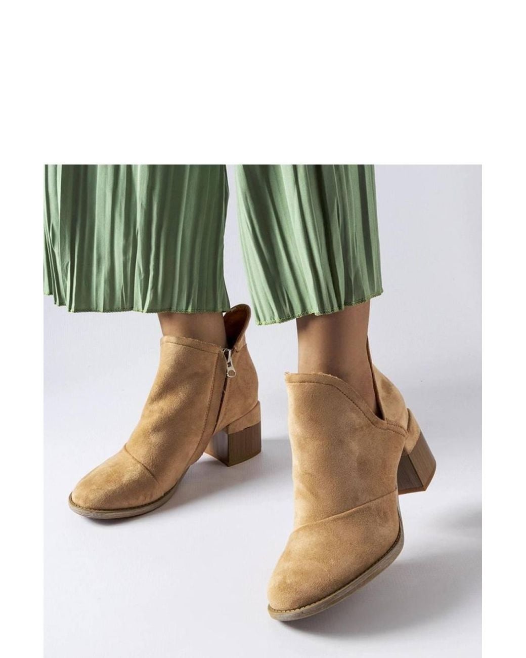 Love Lace Green Winter Comfortable Heeled Boots With Zip