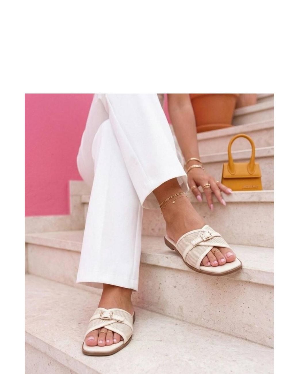 Love Lace Pink Low Heel Slip-On Faux Leather Sliders With Buckle