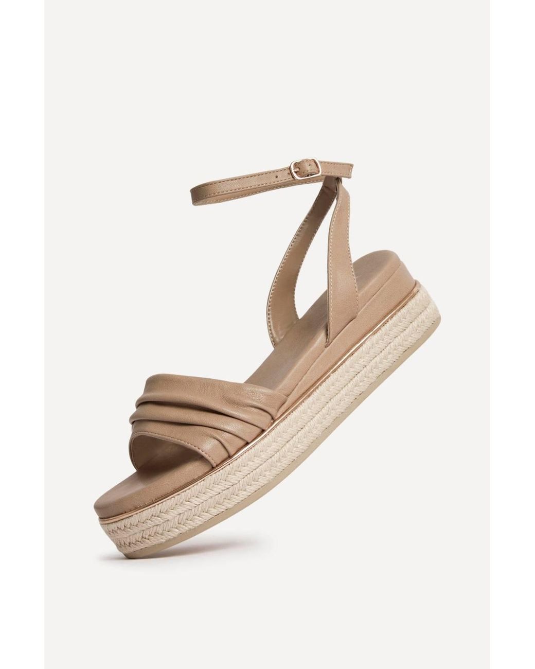 Linzi Natural Dazed Mocha Faux Leather Flatform Sandals