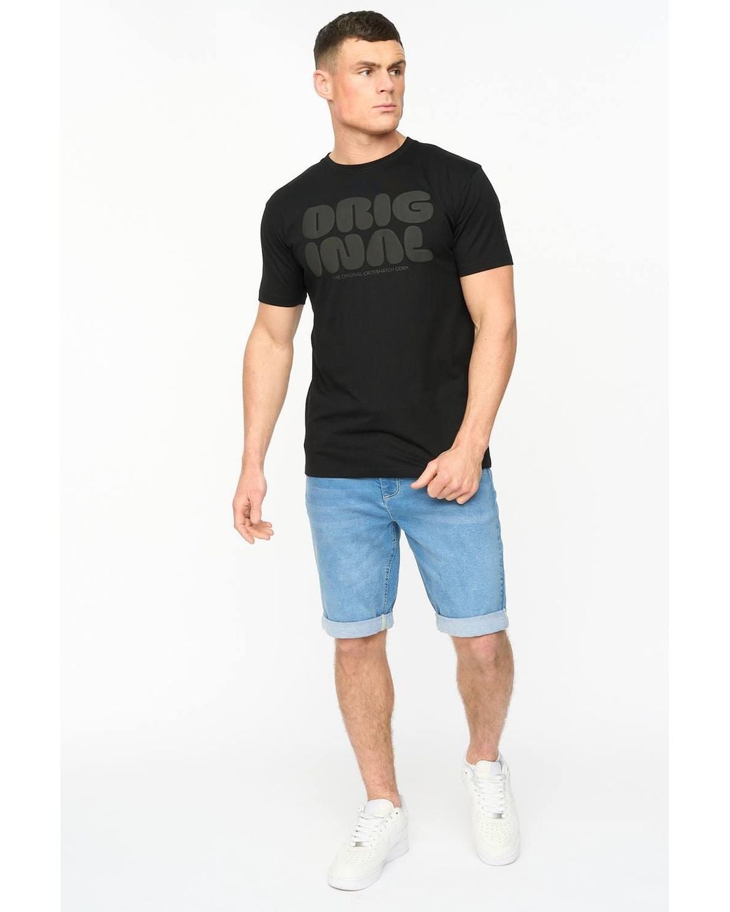 Crosshatch Black Transflate Crew Neck Cotton T-Shirt With Puff Print Logo for men