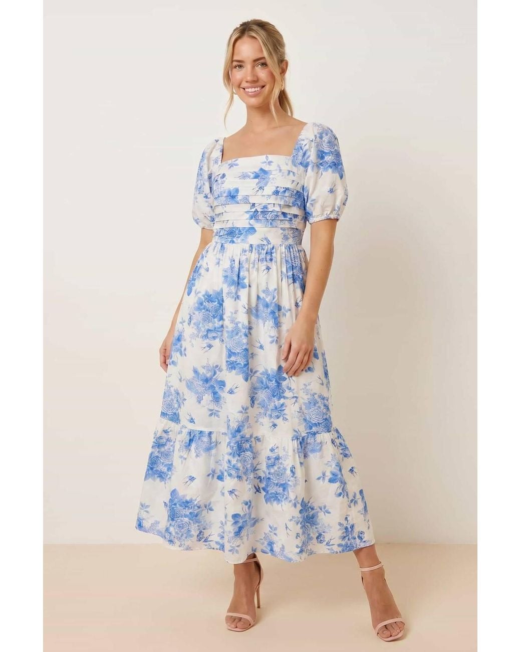 Style Cheat Blue Leighton Puff Sleeve Midi Dress