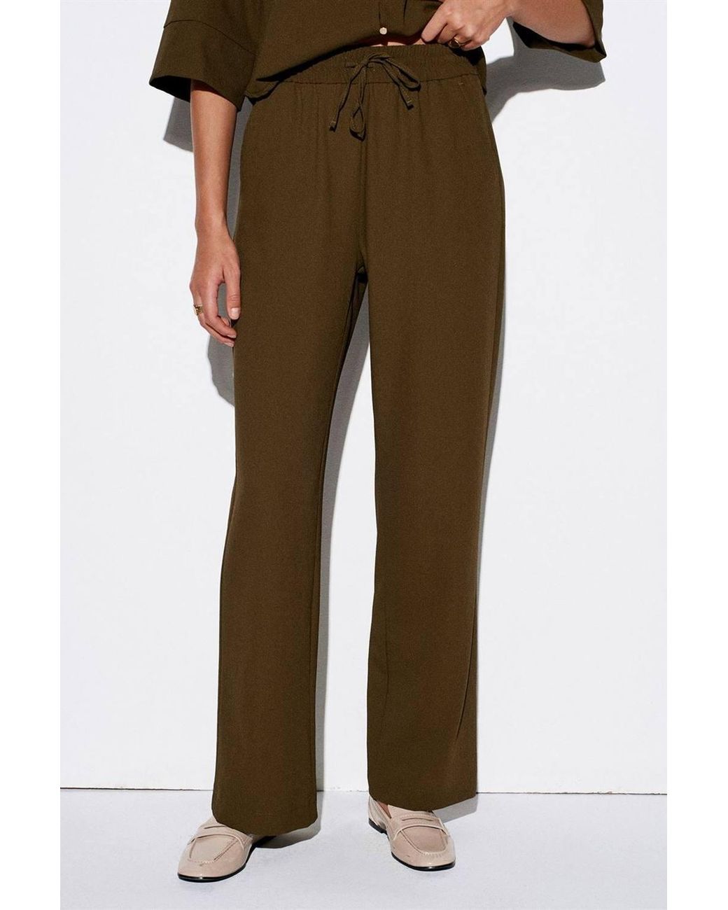 Dilvin Brown Wide-Leg Crepe Trousers