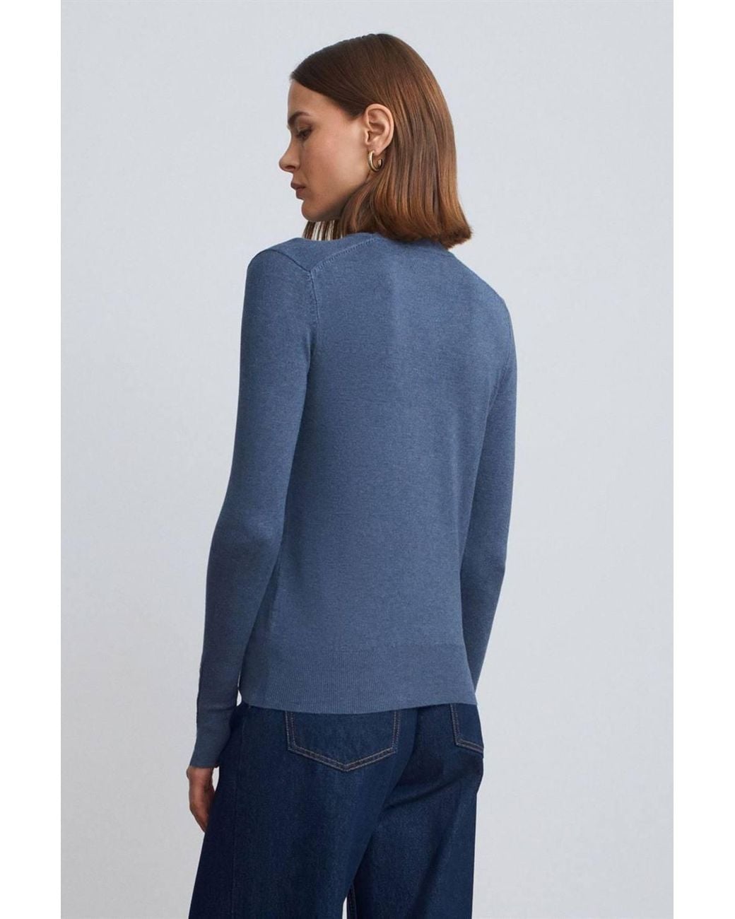 Dilvin Blue Turtleneck Knit Sweater With Buttons