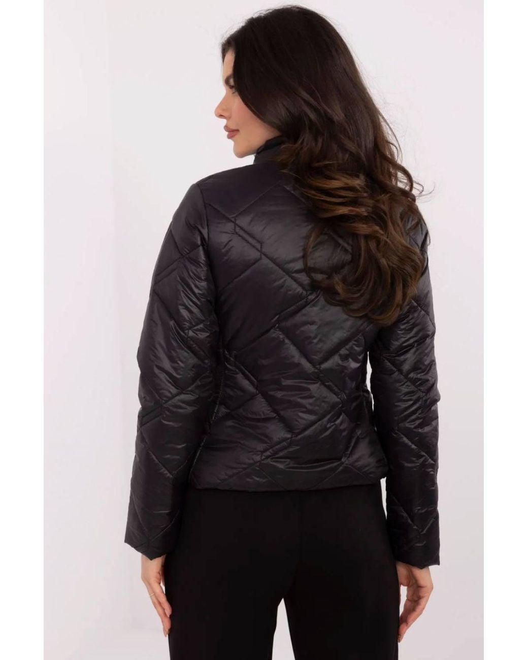 Love Lace Black Quilted Nylon Transitional Jacket With Zip Pockets