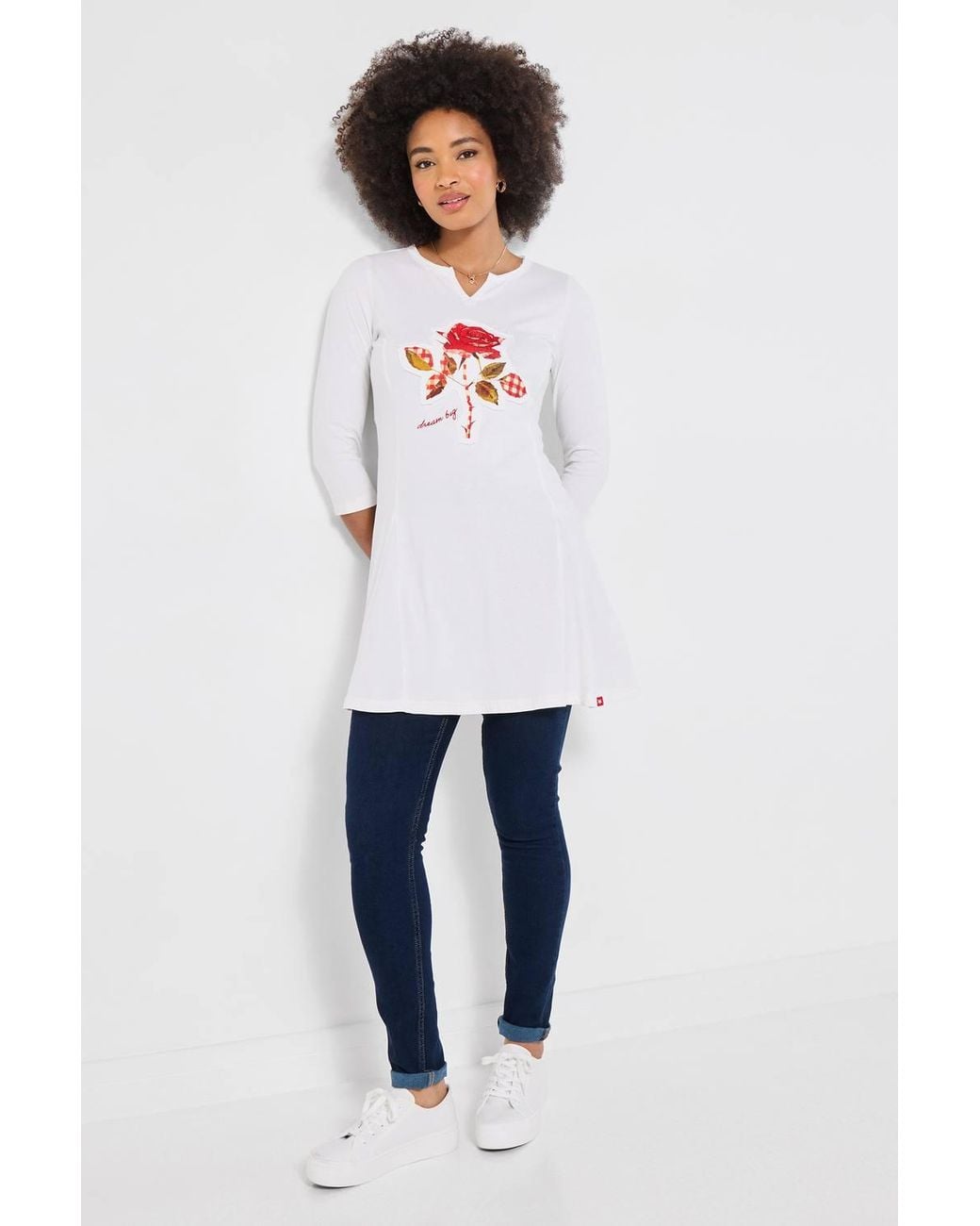 Joe Browns White Graphic Print Jersey Tunic Top With Godet Skirt Panels