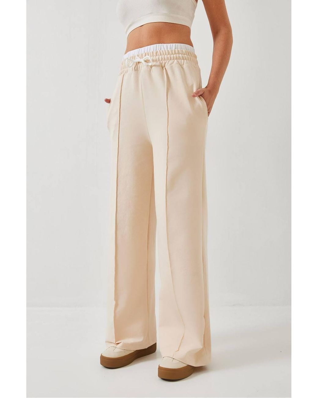 Bianco Lucci Natural Wide Leg Pants With Belt Detail