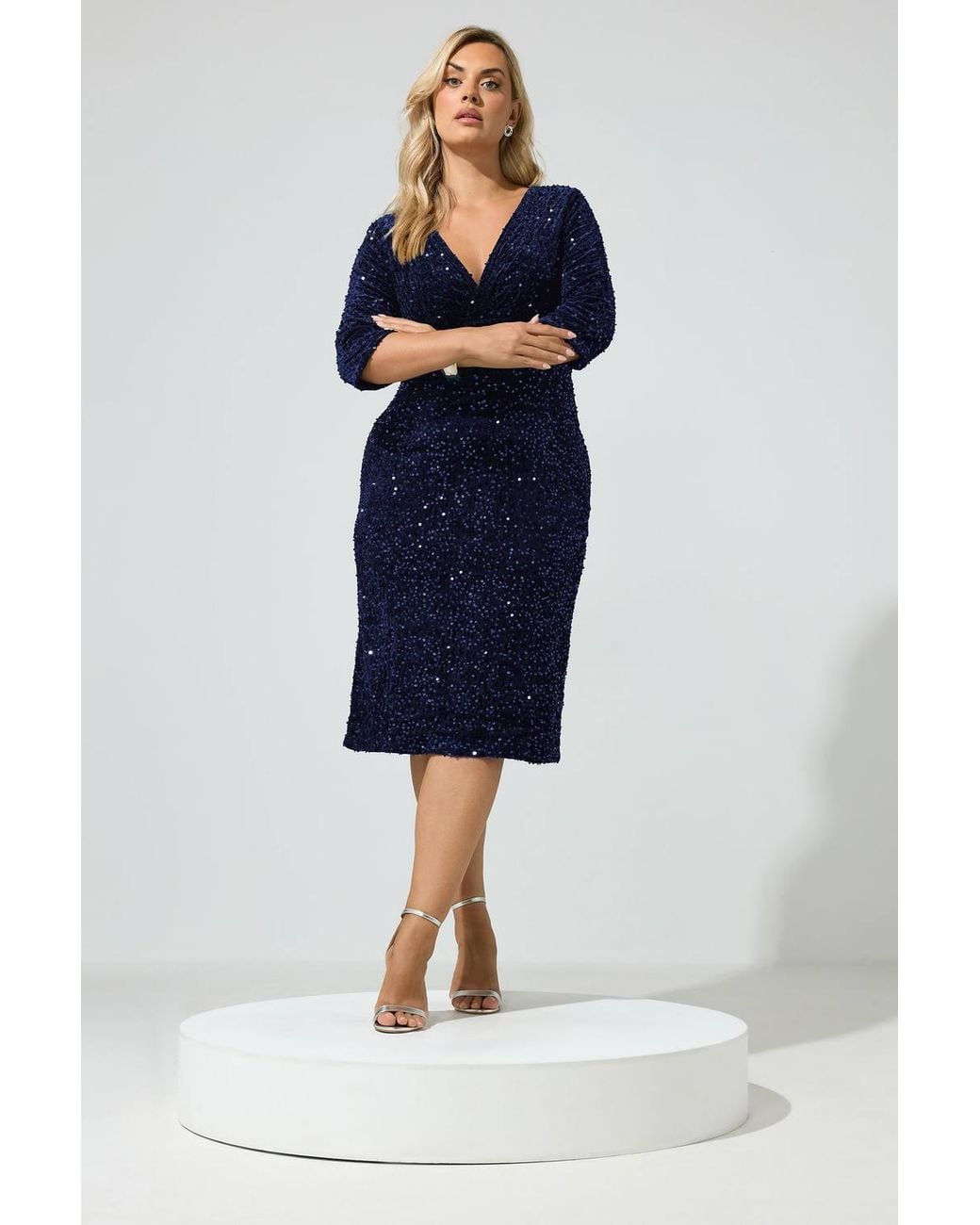 Yours Blue Sequin Velvet Dress