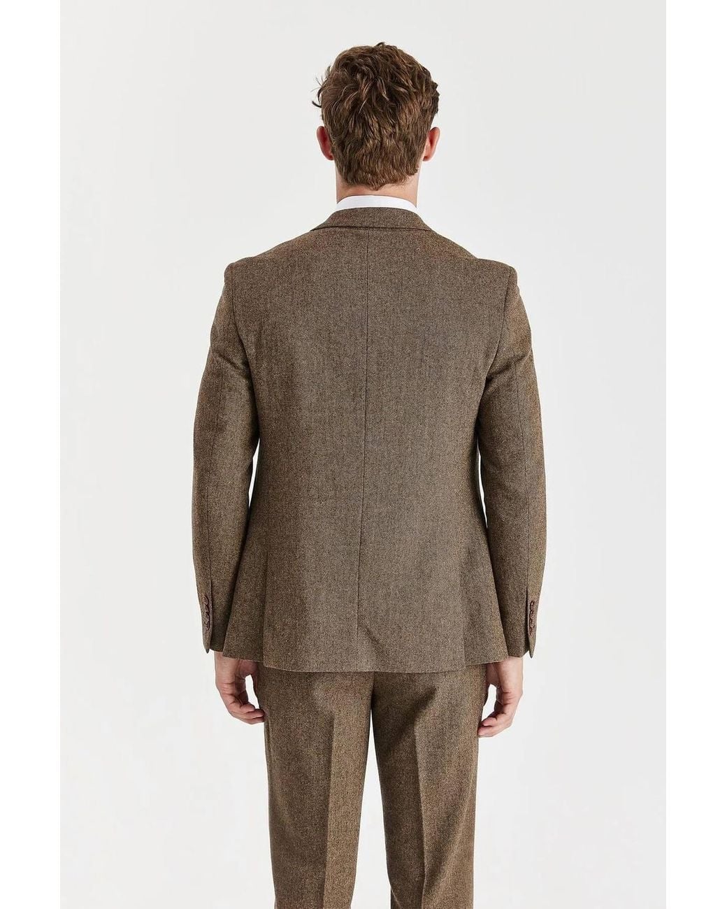 Paul Andrew Brown Suit 3 Piece Wool Blend Tweed Tailored Fit Formal for men